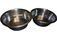Pair of stainless steel pet bowls side by side