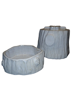 Cookie jar base and matching shallow bowl, bark texture visible