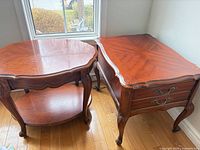 Both side tables side by side to show overall form and finish