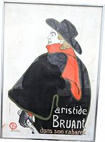 Full view of framed poster showing Aristide Bruant image and text