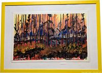 full view of framed abstract landscape painting