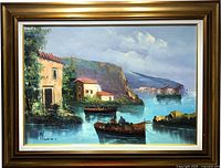 Full view of framed painting showing entire artwork and frame