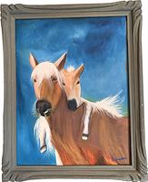 Full view of framed horse portrait painting