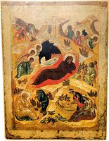 Full view of the Nativity icon on wood panel