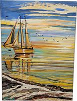 Full view of sailboat sunset painting on canvas
