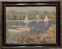 Full view of framed Monet sailboat print