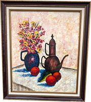 Full view of framed painting showing entire composition and frame