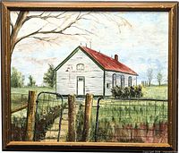 Full view of framed farmhouse painting