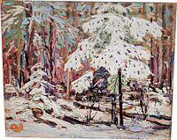 Full view of canvas print showing entire winter forest scene