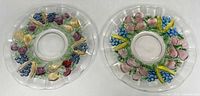 Two Indiana Glass Garland plates showing colored fruit clusters.