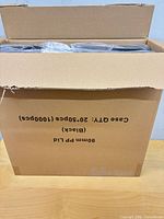 Closed carton showing printed case details for 90 mm PP lids