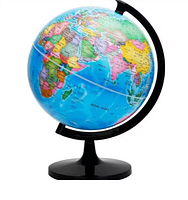 Political world globe on black stand