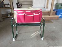 Tool bag sitting on folded bench showing pockets and overall appearance