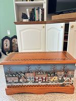 front view of painted lidded box