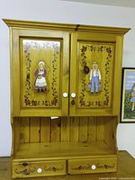 Front view showing two painted doors and drawers