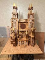 Front view of entire cathedral model on plywood and sawhorses