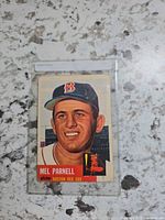 Front of 1953 Topps Mel Parnell card in sleeve