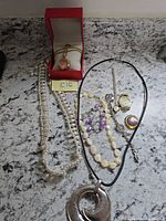 Group shot of all jewelry items on countertop