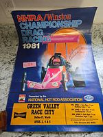 Full view of 1981 NHRA Winston Championship Drag Racing poster showing event details and overall condition