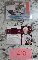 Front of both cards showing Klingberg UD Canvas and Landeskog jersey swatch