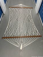 Full view of rope hammock laid flat