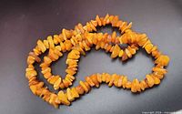 Full view of amber chip bead necklace coiled
