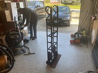 Side view of steel hand truck in garage