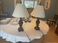 Both lamps with shades on table showing overall appearance