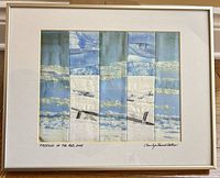 Full view of framed quilted artwork showing mat, image and frame