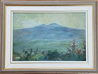 Front view of framed oil painting showing entire artwork and frame