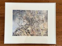 Full view of framed watercolor artwork in landscape orientation