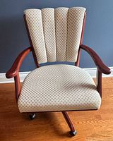 Front view of upholstered wood office chair