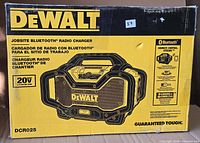 Box front showing DeWalt DCR025 radio image and branding