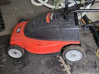 Side view of mower deck and wheels