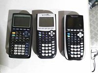 Front view of three graphing calculators aligned side by side