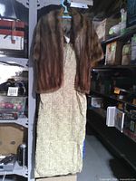 Dress with mink shawl displayed hanging