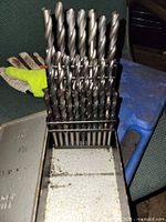 Open Huot index showing multiple rows of twist drill bits arranged by size