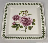 10.5 in square platter with rose motif and laurel border