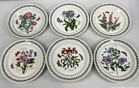 Six Portmeirion Botanic Garden plates showing assorted floral motifs