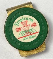 Front view showing green Tropicana $100 poker chip design