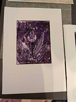 Abstract purple tulip print mounted on white mat