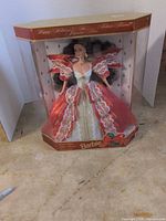 Front view of boxed Happy Holidays Barbie