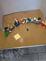 Full view of seven connected M&M train pieces