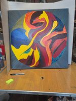 Full view of the abstract painting on square canvas