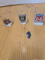 Three Route 66 shot glasses front view