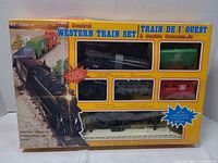 Front of boxed train set showing contents