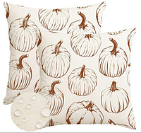 Render of two pumpkin print covers with water-repellent droplets