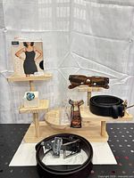 Group shot showing all items on wooden display