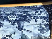 Full view of framed 6-tile panel showing entire Dutch countryside scene