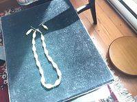 Necklace and earrings overview on dark surface